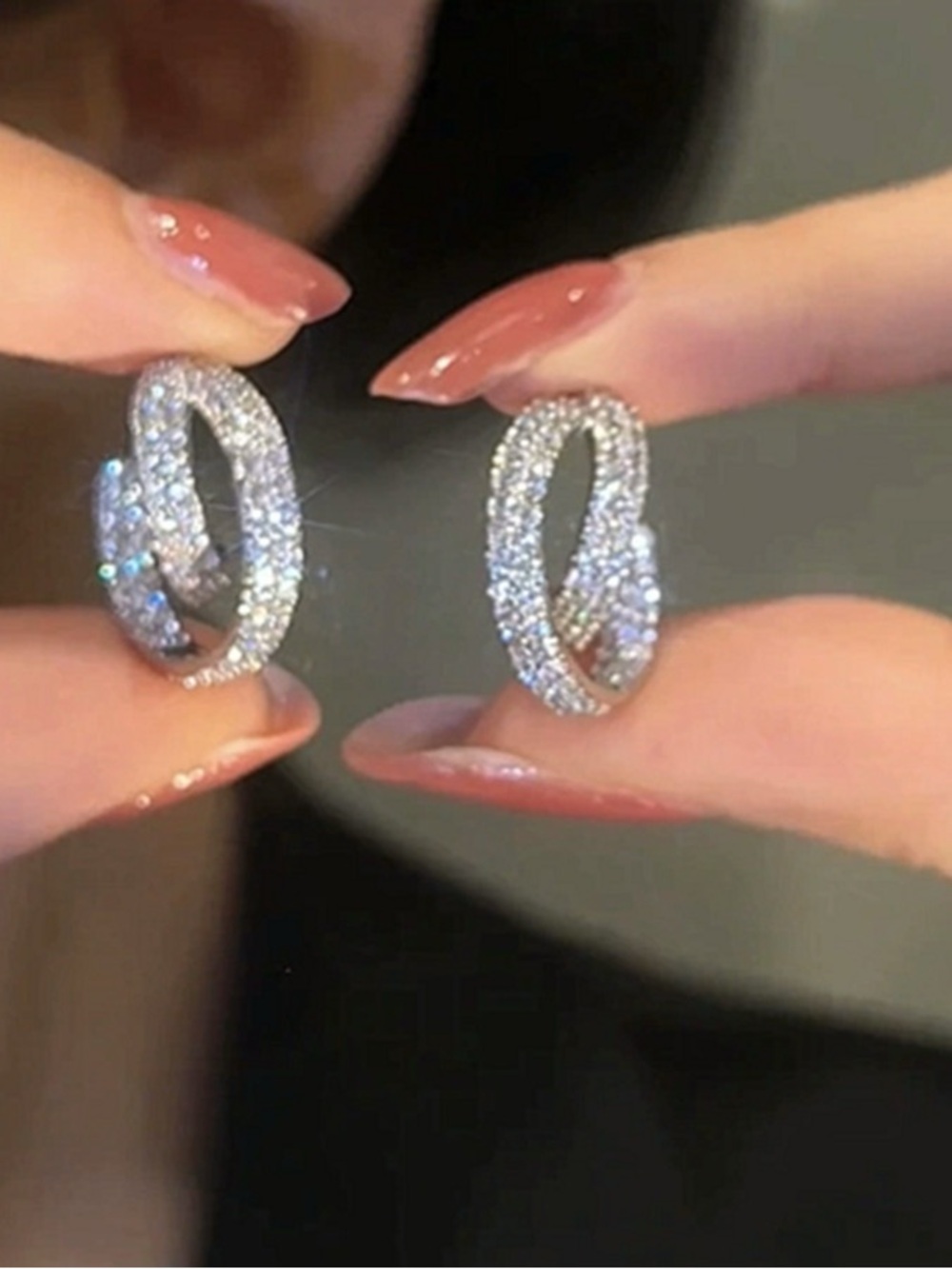 Sparkling Double Hoop Crystal Earrings - Silver